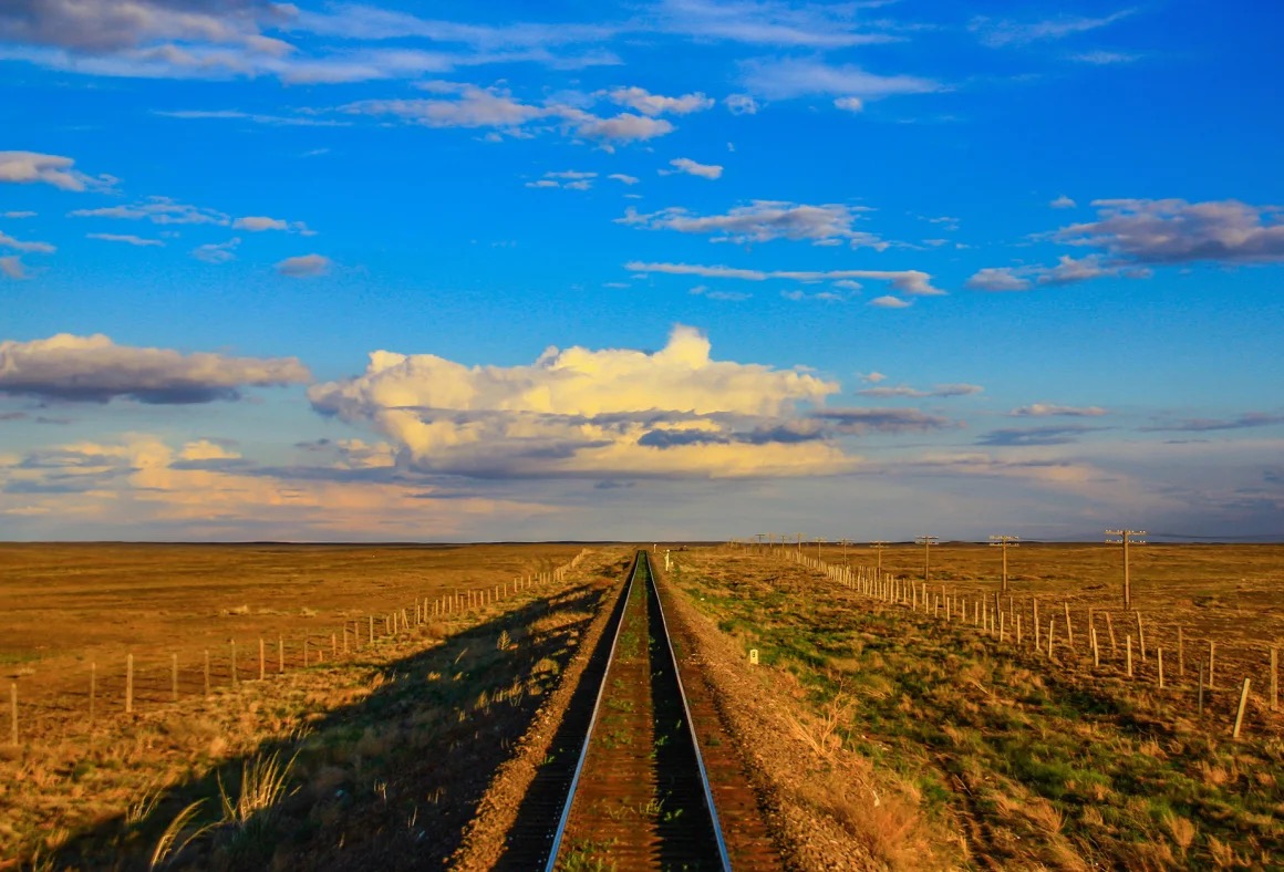 Railway tracks across the steppe